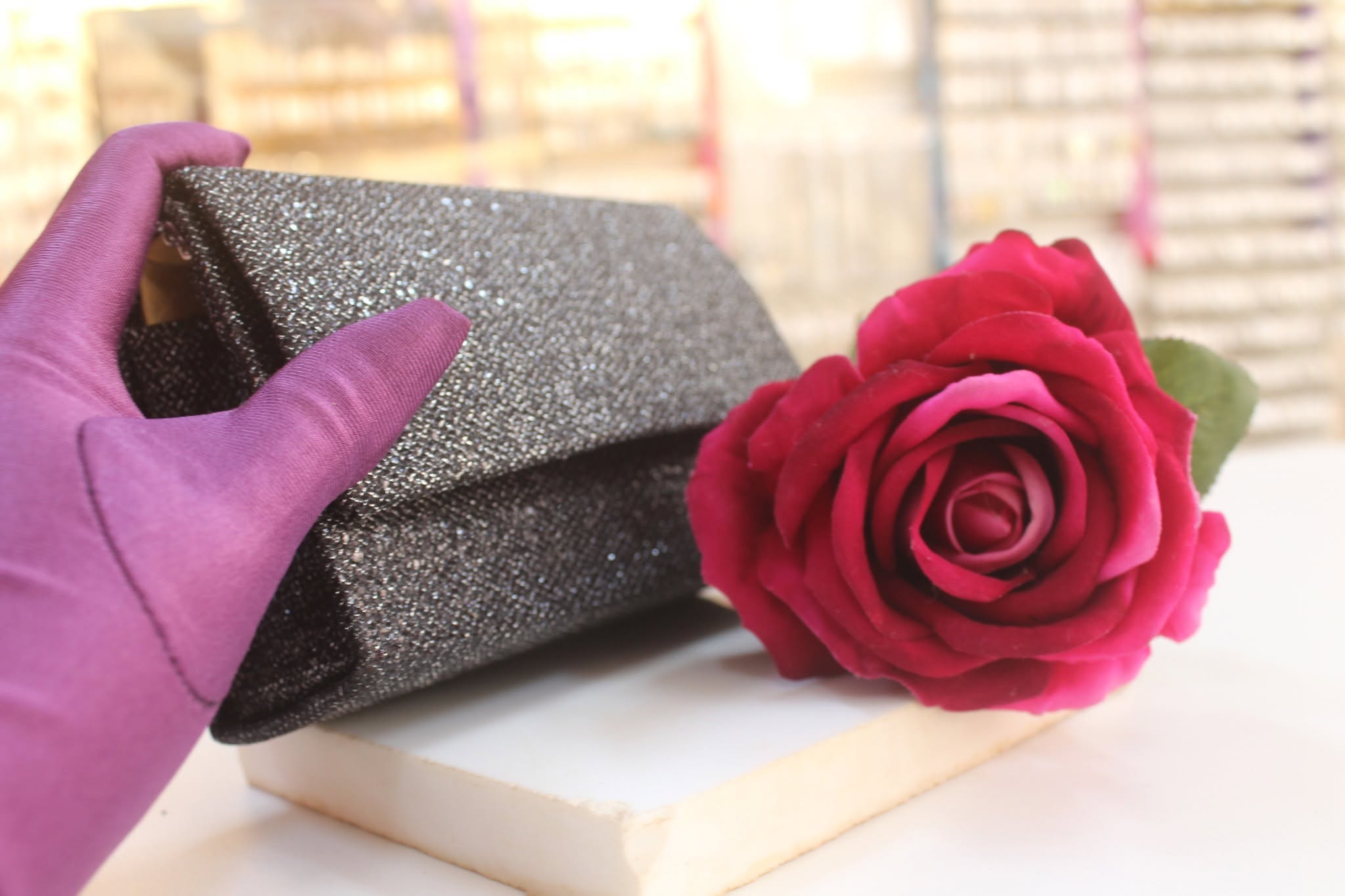 Bolsa clutch prateada com glitter — bolsas de festa da PinkBiju